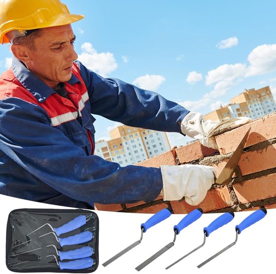 Cement Troffel Set - Voegspaan Baksteen - Pleisteren en Voegen - 4-Delig RVS - Verschillende Maten - Zilver — afbeelding 5