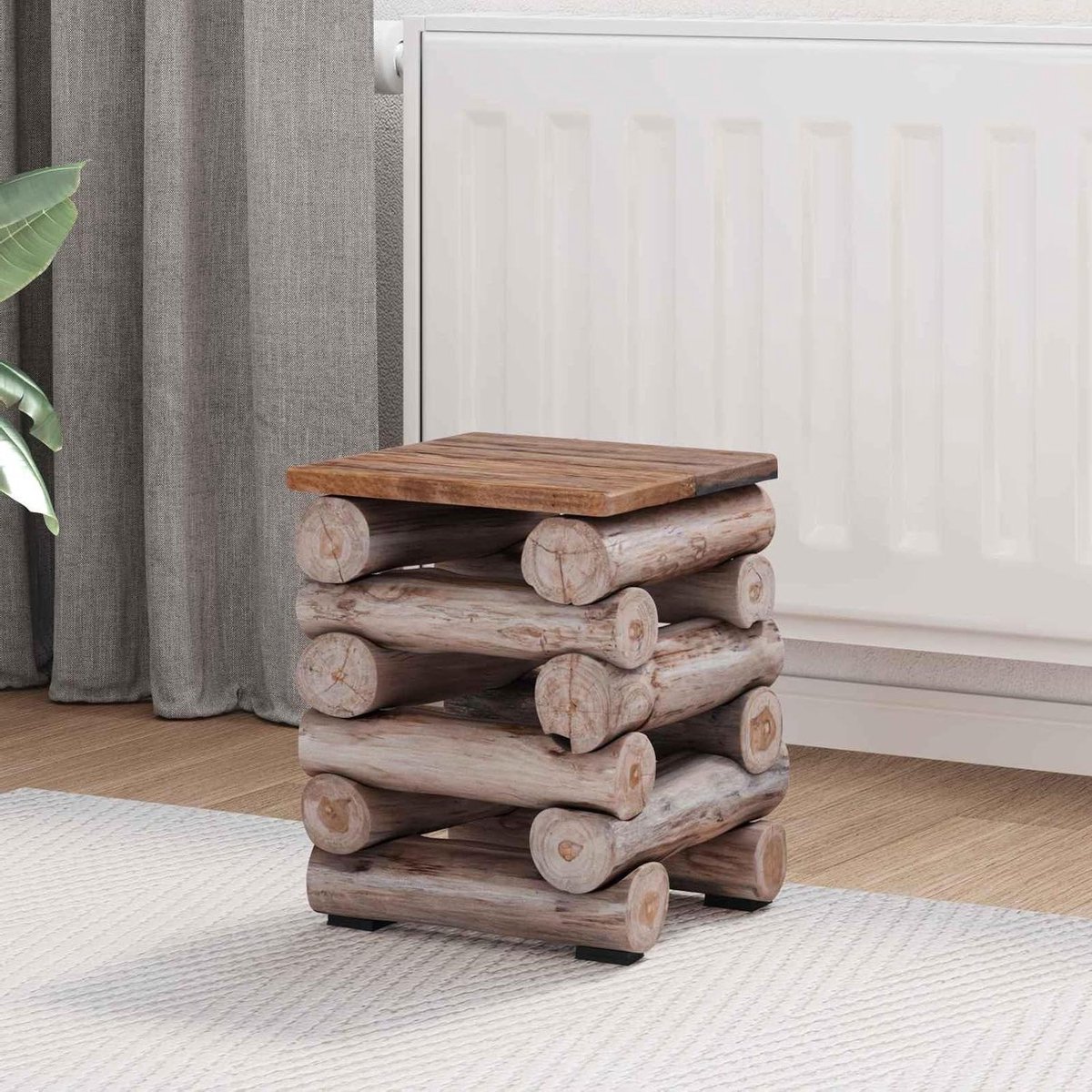 Massief Houten Kruk - Teakhouten Zitje - Extra Zitplek - Rustiek Design - 30x30x38 cm - Bruin