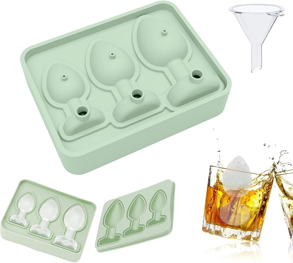 VHV-Siliconen Ijsblokjesvorm met Deksel - Grappige Ijsblokjesmaker voor Unieke Ijsblokjes - Siliconen IJscubevorm voor Cocktails, Bier en Ijskoffie - Stapelbaar en BPA-Vrij - Groen