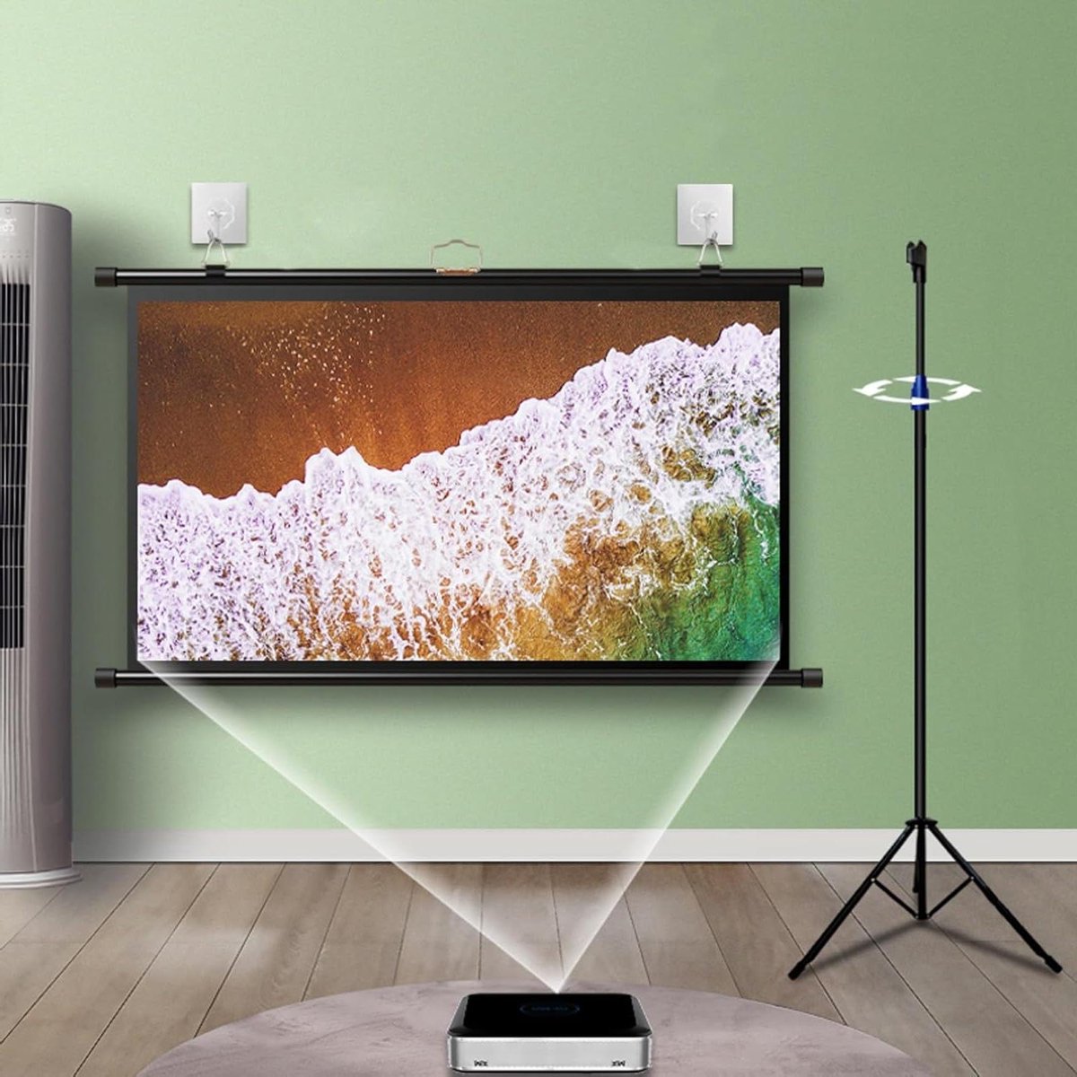 HD-bioscoopscherm, licht en kreukvrij projectorscherm met standaard, ideaal voor thuisbioscoop, films, kantoorgames, filmprojectiescherm (152,4 cm)