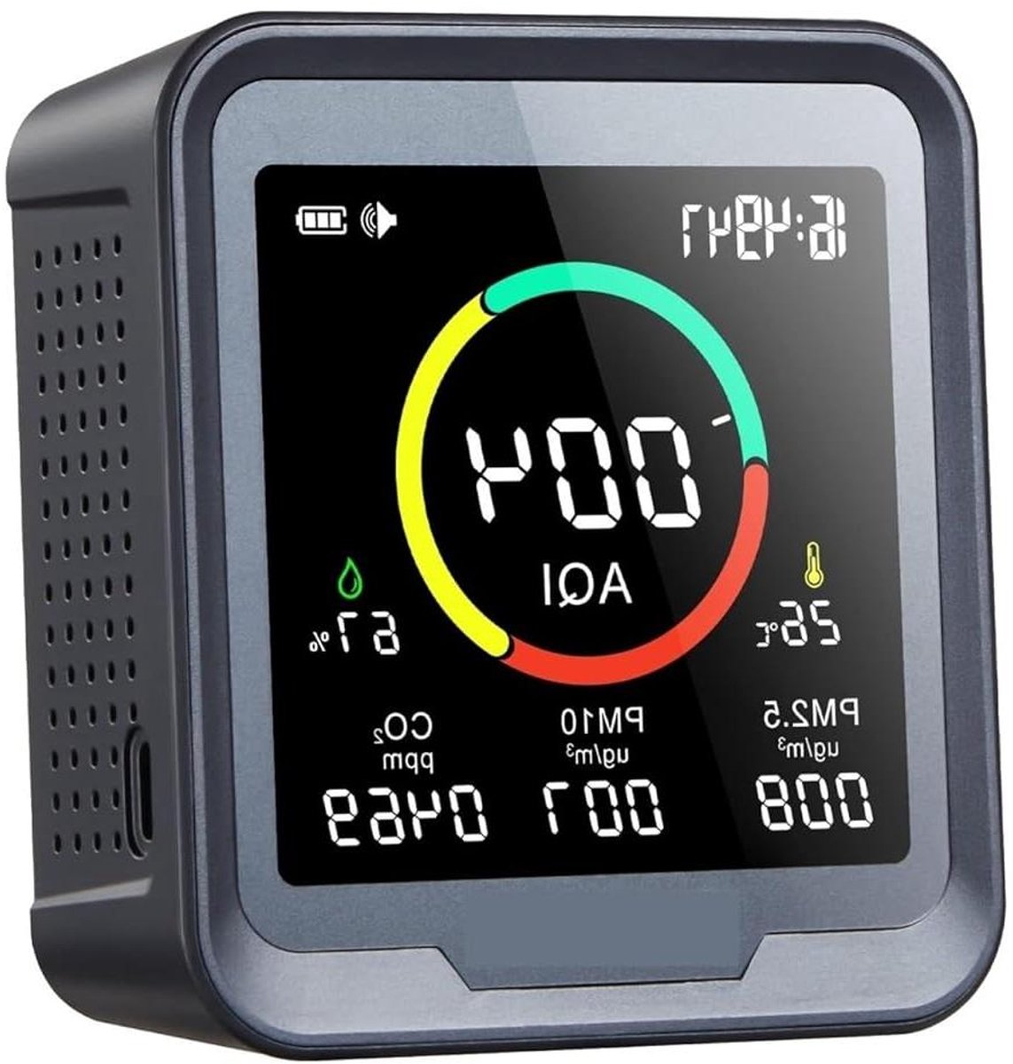 Luchtkwaliteitsmeter - Luchtmonitor - Binnenklimaat Meten - CO2 PM2.5 PM10 - 48 inch scherm - Zwart