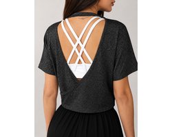 SparkNine Flow sporttop - sport t-shirt - L - zwart - open rug - stijlvol & ademend - losse pasvorm - fitness top