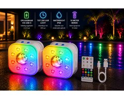 DORSETTO Premium Zwembad Verlichting Set van 2 – Tot 200 Uur Brandduur – Oplaadbare LED Onderwater Verlichting IP68 – Zwembadlampen met Afstandsbediening – RGB Jacuzzi, Spa en Vijver Verlichting – 2026 Model