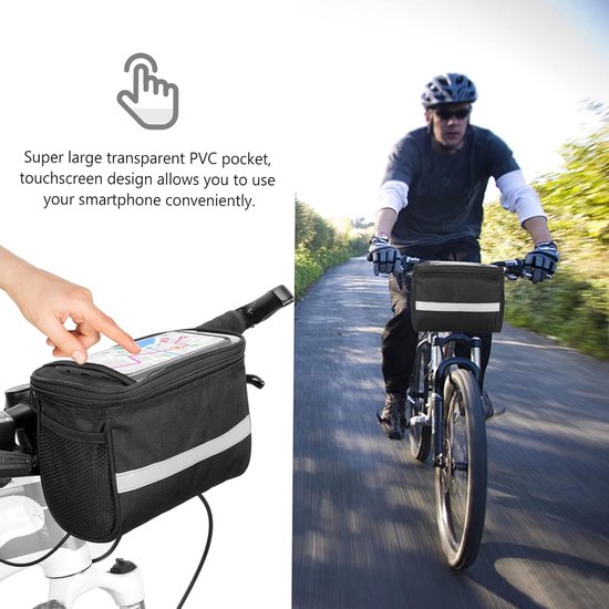 Stuurtas Fiets - Stuurtas Fiets Afneembaar - ietstas stuur electrische fiets - Telefoonhouder fiets - Waterdichte Rits - Afneembare Fietstas Stuur met Smartphone Houder - Bikepacking Tassen - Verdikt Zwart — afbeelding 5