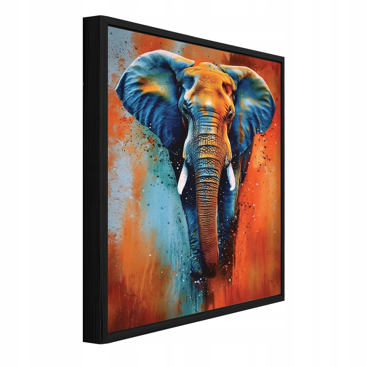 WALLARENA Schilderij op canvas in zwarte lijst - 120x80 cm - abstracte olifant op betonlook - canvas schilderij voor woonkamer en slaapkamer Veelkleurig