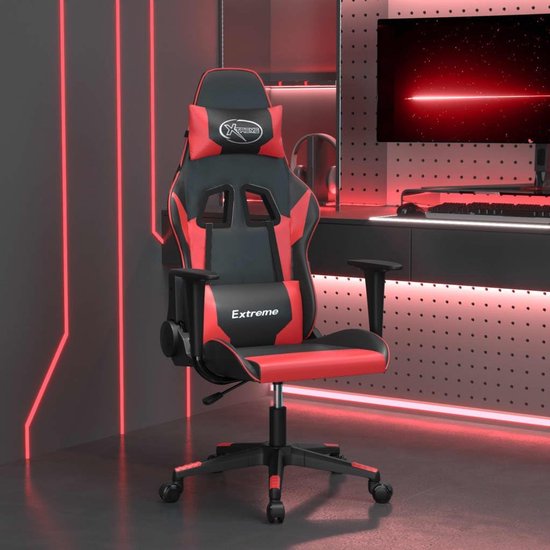 Gaming Stoel - Comfortabele Stoel - Ontspannen Zitten - Met Massagefunctie - Verstelbare Hoogte - Zwart Rood — afbeelding 2