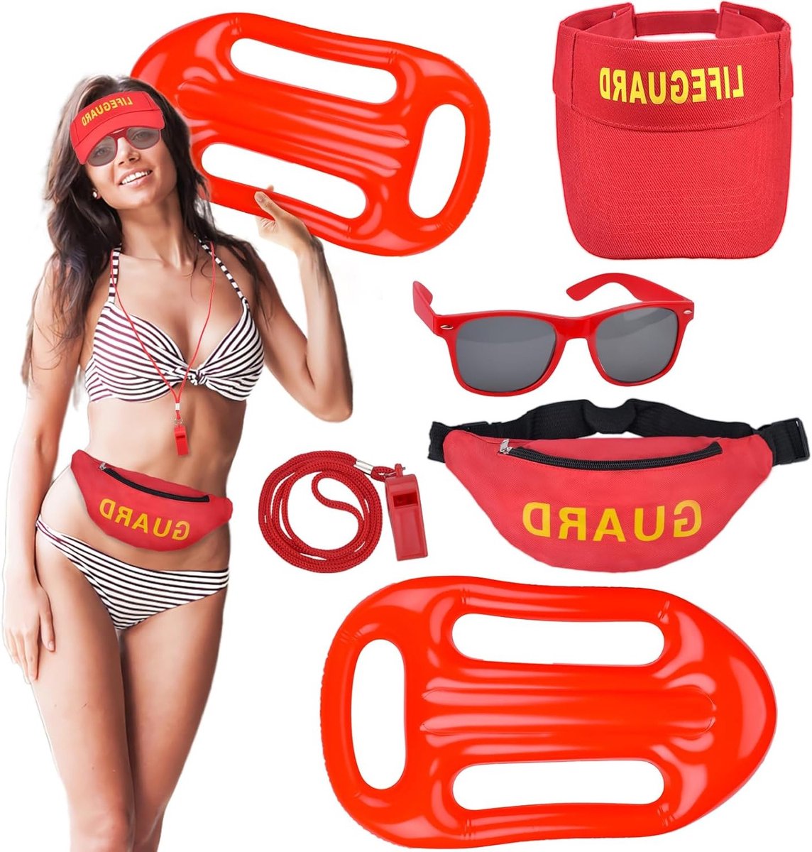 5-delige Lifeguard Fancy Dress Set voor Halloween met Hoed, Heuptas, Fluit en Zonnebril voor Zwembadfeestjes