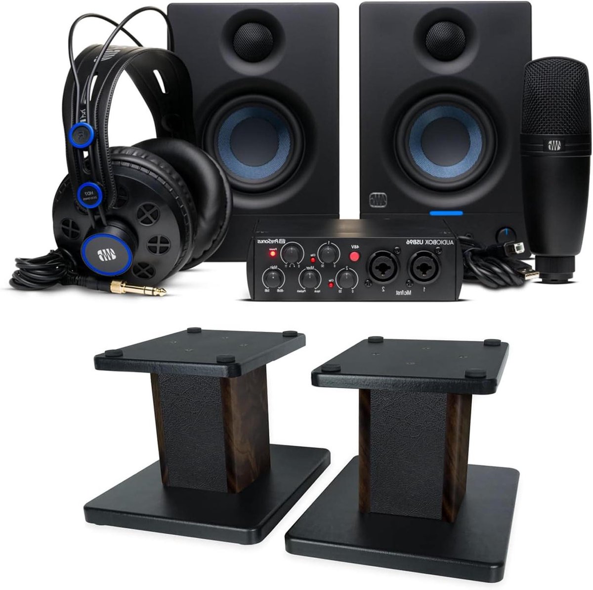 Audio Interface Set - Opname Set - Muziek Opnemen - Compleet met Monitors - 96kHz - Walnoot
