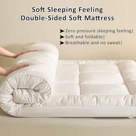 Opvouwbare Matras - Slaapmat Vloermatras - Logeren Kamperen Yoga - Ademend Katoen Polyester - 120 x 200 cm - Wit — afbeelding 5