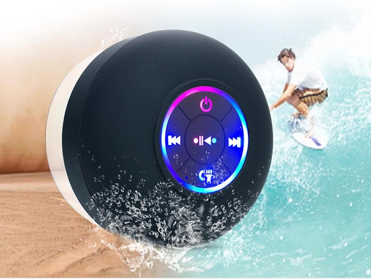 Waterproofe Bluetooth Speaker - Draadloze Audio - Muziek in Bad - Met LED Licht - 3W Vermogen - Zwart