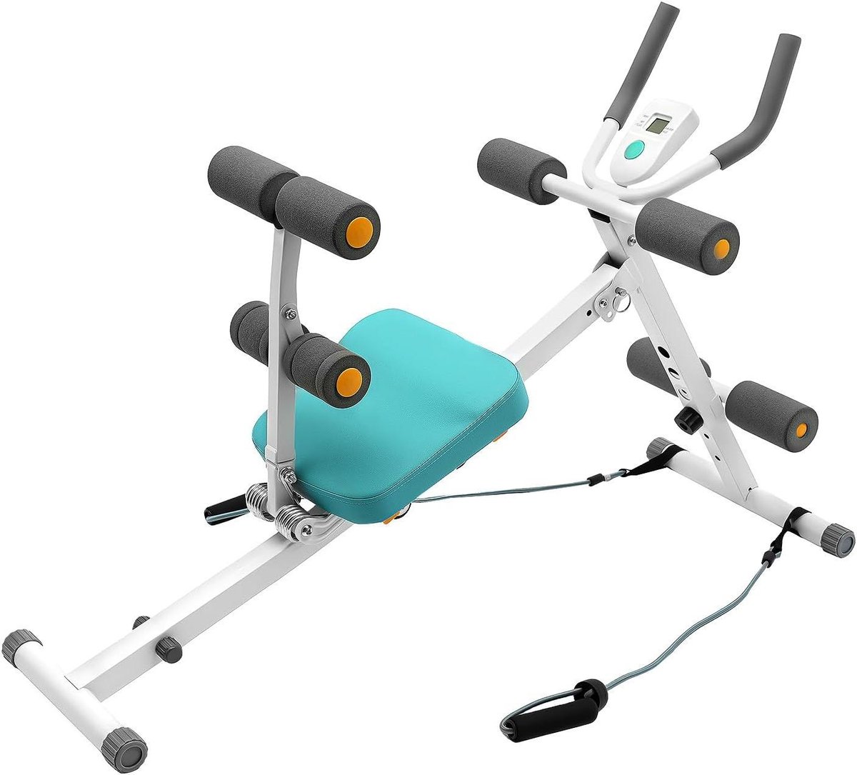 Buiktrainer - Buikspiertrainer - Thuis sporten - Intelligent LCD display - 120 kg draagkracht - Wit blauw grijs