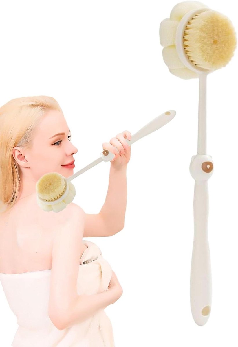 Rugborstel Douche - Lange Handgreep - Huid Reinigen - Dubbelzijdig Zacht - 39 cm Lengte - Wit