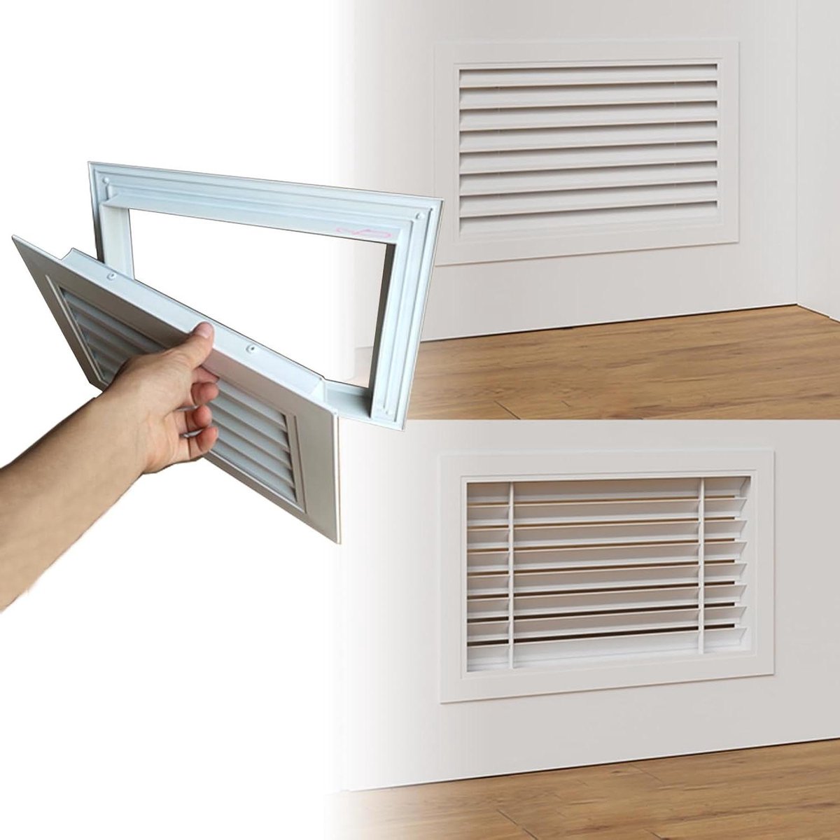 Ventilatierooster Metaal - Luchtfilter Grill - Luchtcirculatie Verbeteren - Dubbelzijdig Lamellenontwerp - 30 x 30 cm - Zilver