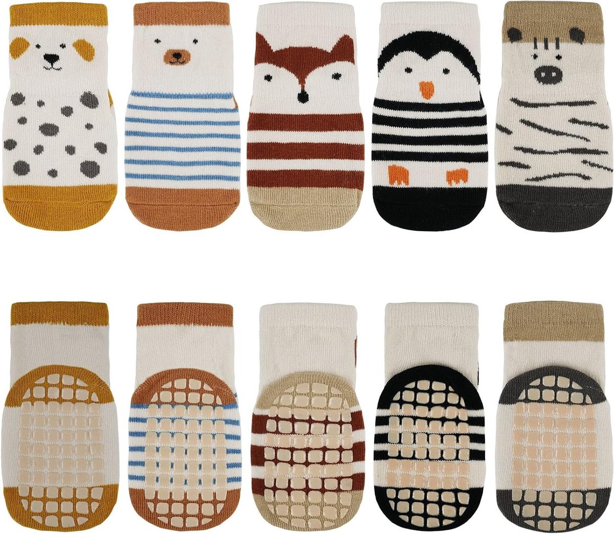 Comfortabele antislip babysokken, 5 paar katoenen peutersokken voor kinderen, ideale sokken voor baby’s en peuters