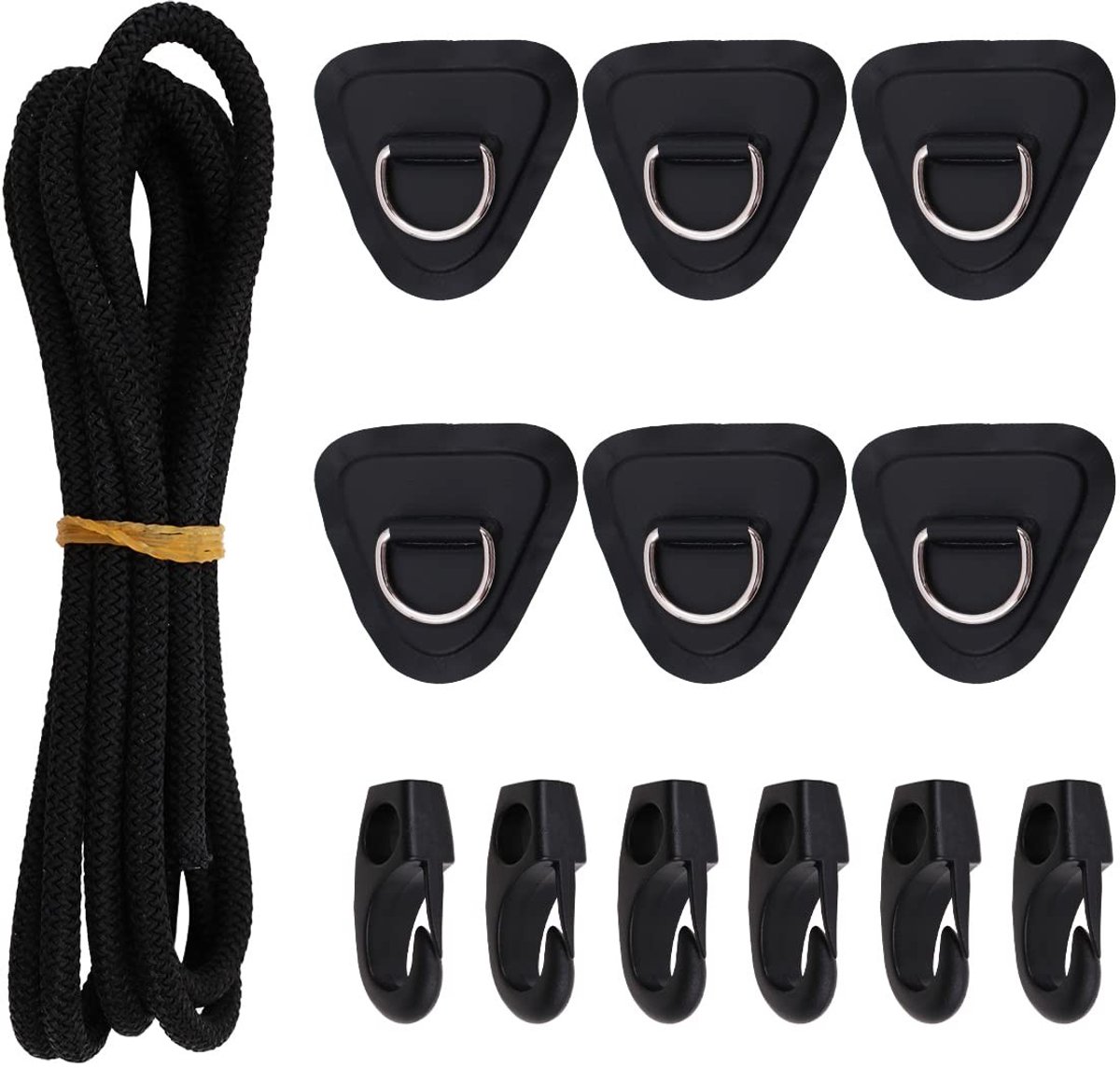 Dailygoody - Bungee-deck-rigging-kit - Heavy duty - Zwart - 6-delige set - Voor SUP, kajak en rubberboot - Duurzaam en waterdicht