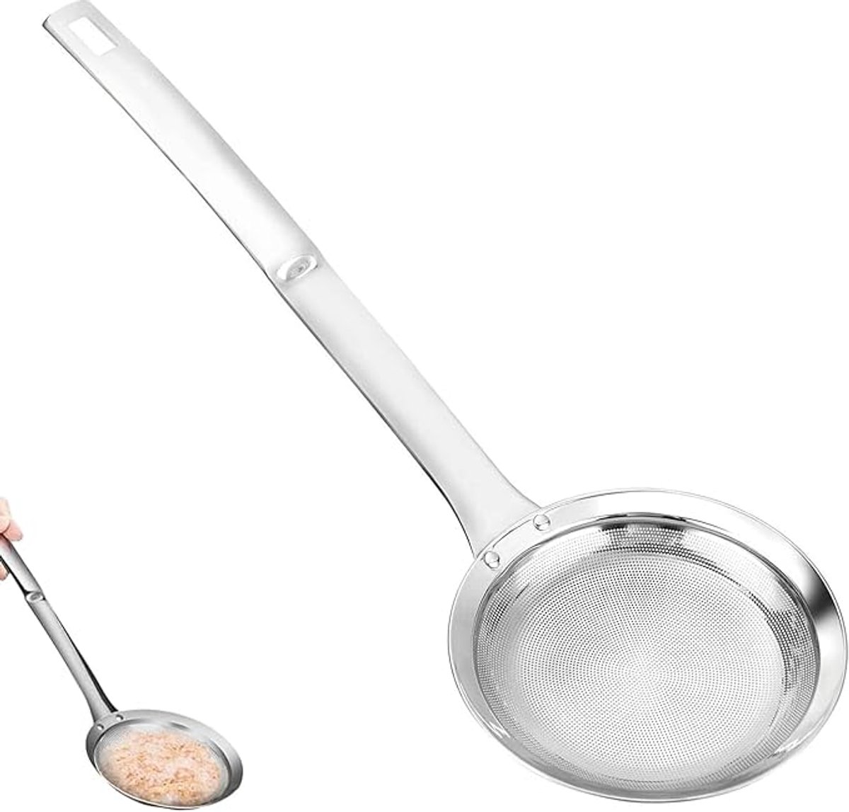 Roestvrijstalen oliefilter, keukenzak, roestvrijstalen fijnmazige filter, lange en stevige handgreep, voor losse thee, taartpoeder strooien en spoelen, 1 stuk - 33CM-Stijl 1