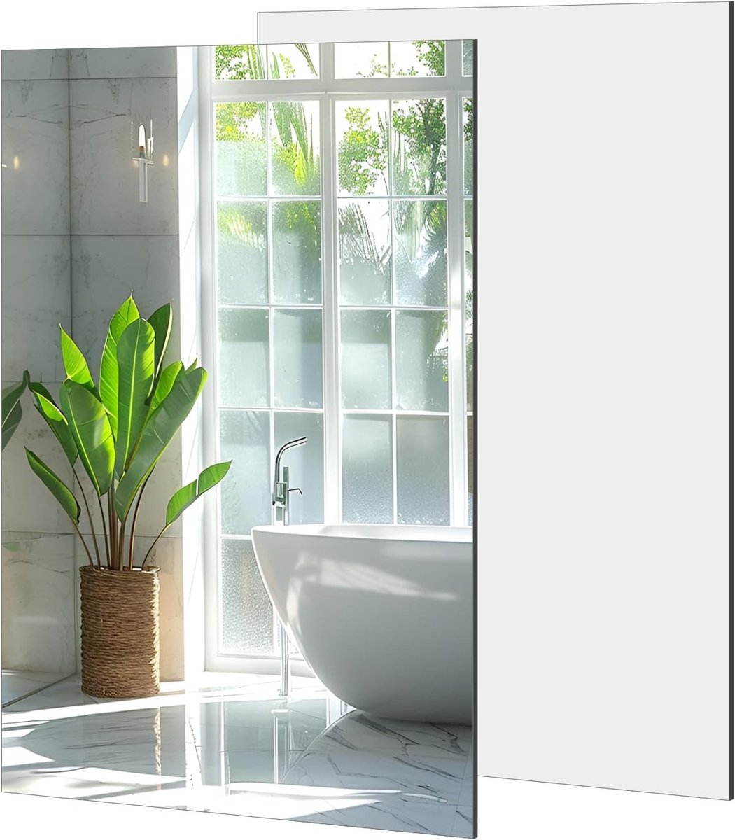 Set van 2 Spiegeltegels 30 x 21 cm - Zelfklevende Wandspiegels voor Badkamer, Woonkamer en Slaapkamer, Decoratieve Spiegelpanelen
