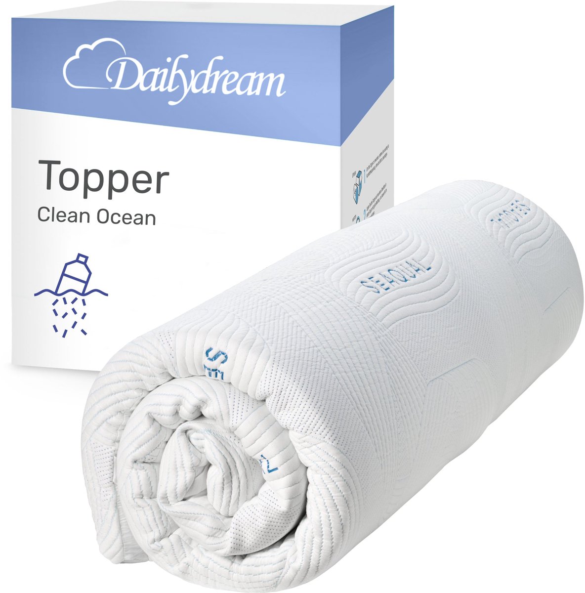 Dailydream | Ocean Clean topper M - 50 bis 90kg - 5cm Höhe / 180x200cm | Traagschuim | Topmatras - Topper Matras - Topdekmatras