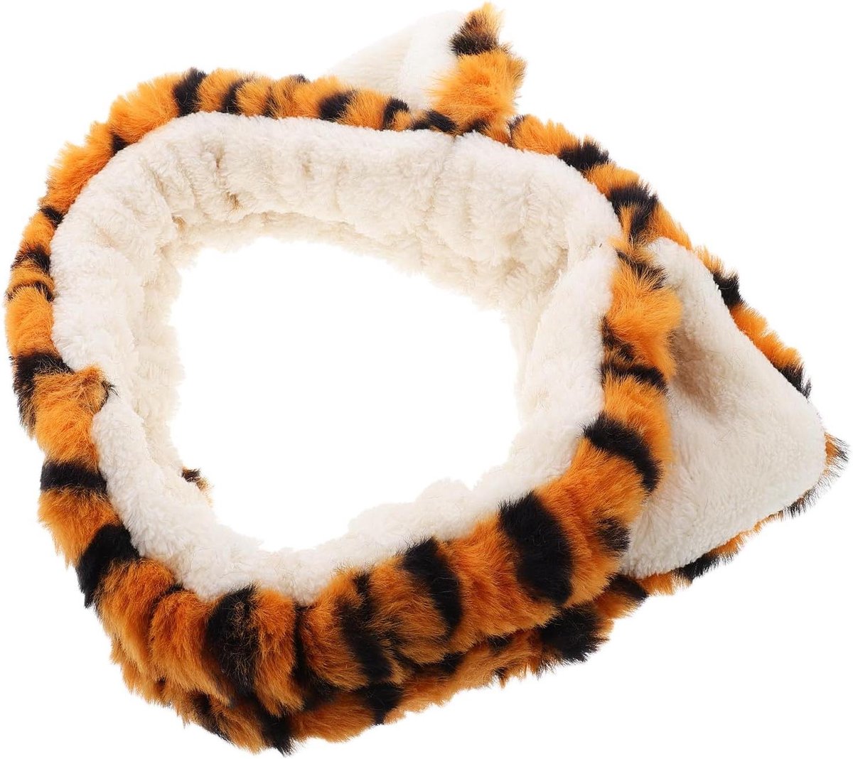 Pluche Tijger Hoofdband - Dieren Spa Band - Gezichtsreiniging - Zacht Pluche Materiaal - 16 x 16 x 6 cm