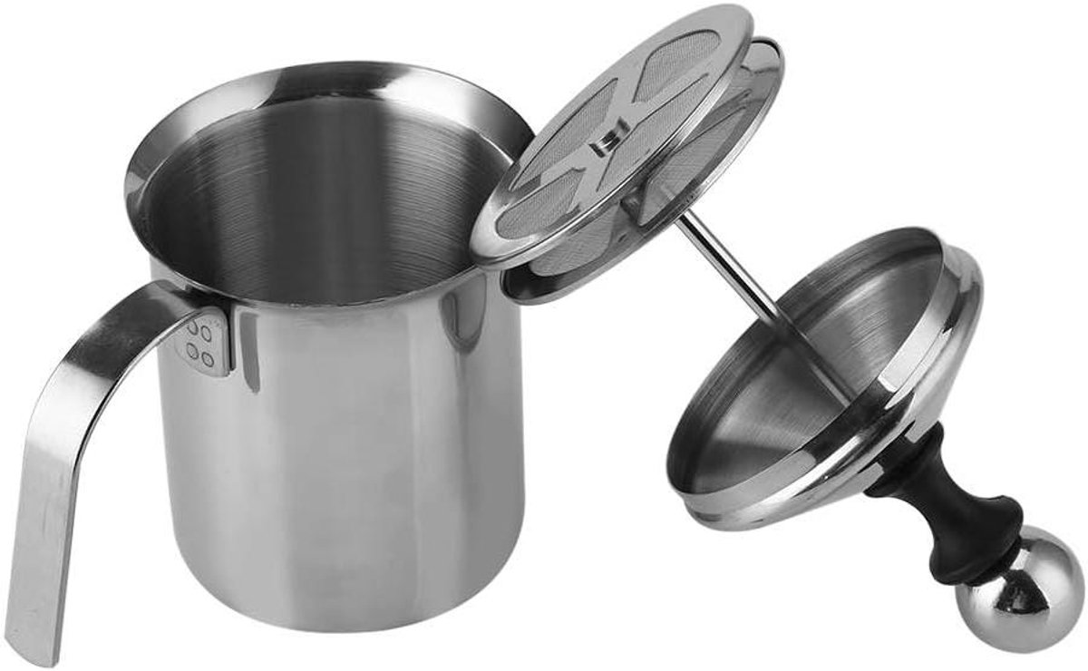 Melkopschuimer - Koffie Opschuimer Garde - Dranken Maken - Dubbel Schuimscherm - 800 ml - Zilver