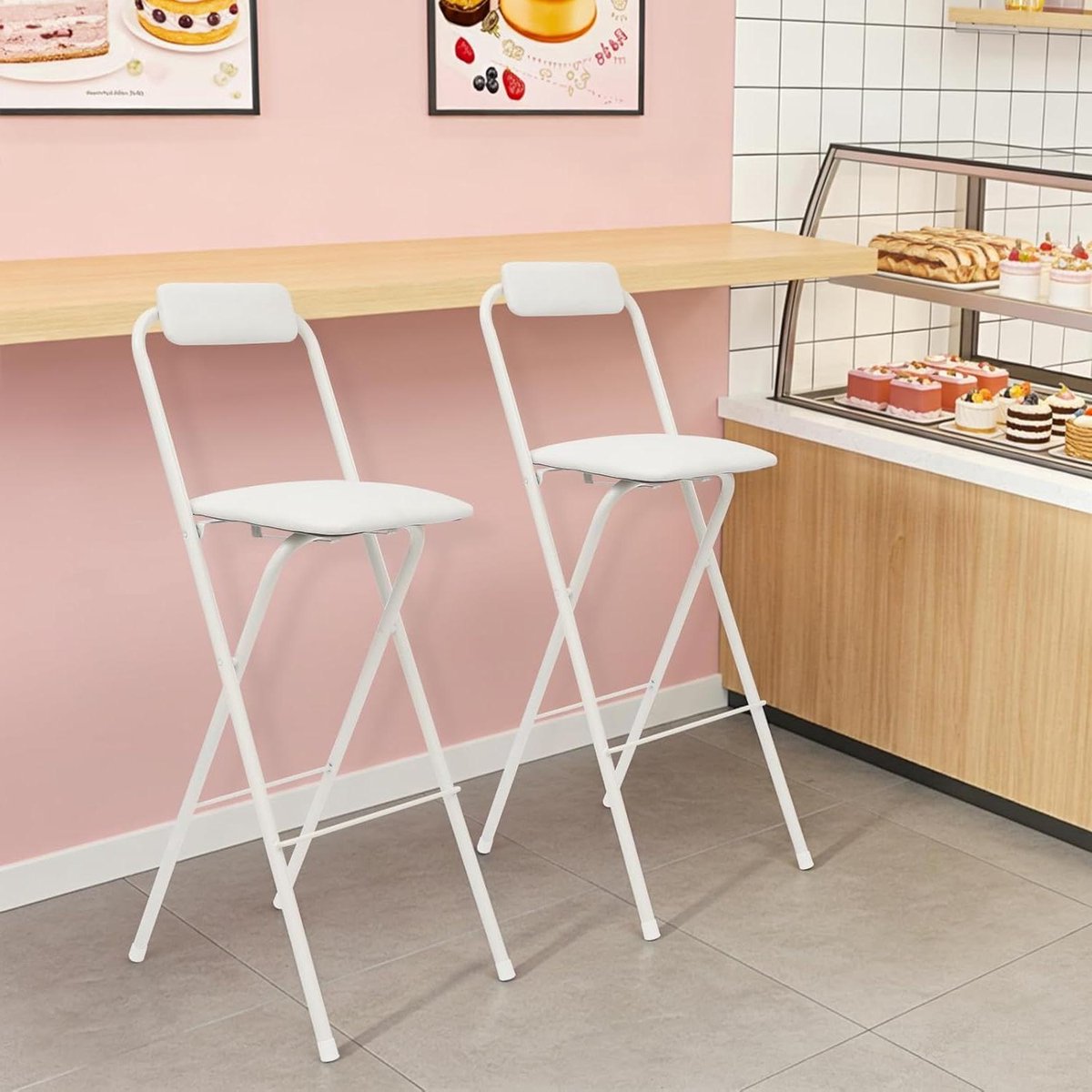 Inklapbare barkruk - Hoge stoel - Bar en keuken - Ruimtebesparend design - 75 cm hoog - Wit