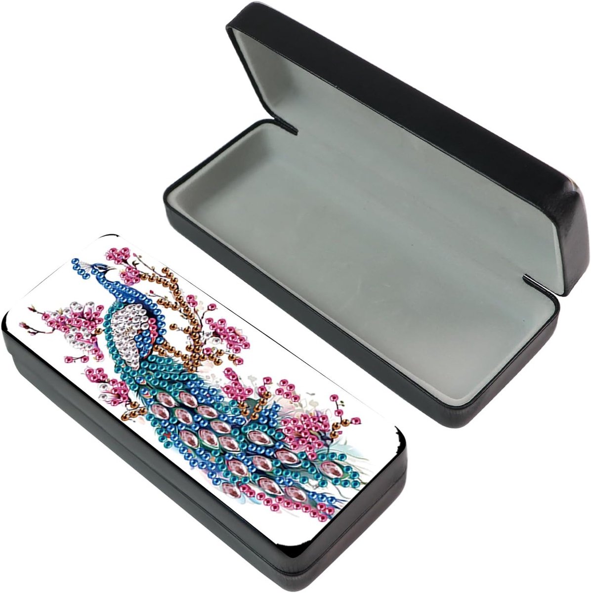 Diamant schilderen brillenkoker en pennen puzzel met parels, draagbaar voor zonnebrillen en verf-nummer organizer voor brillen, ideaal voor creatieve hobby's en opslag van accessoires