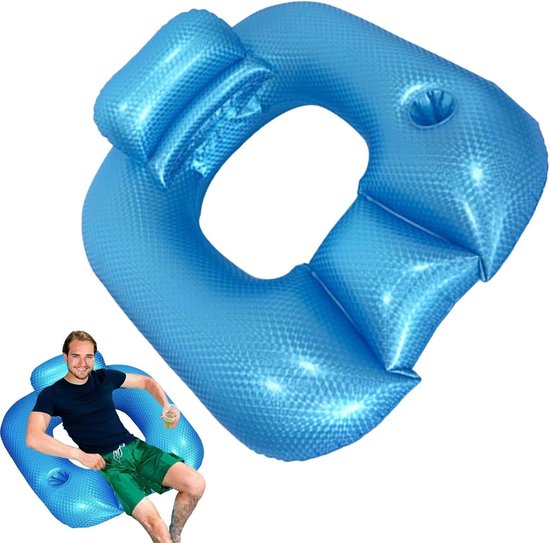 Opblaasbare Lounger - Zonnedek - Waterrecreatie - Met Armleuning - 90x80x40cm - Blauw — afbeelding 5