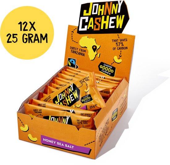 Johnny Cashew – Honing Zeezout – Cashewnoten – 12 x 25 gram