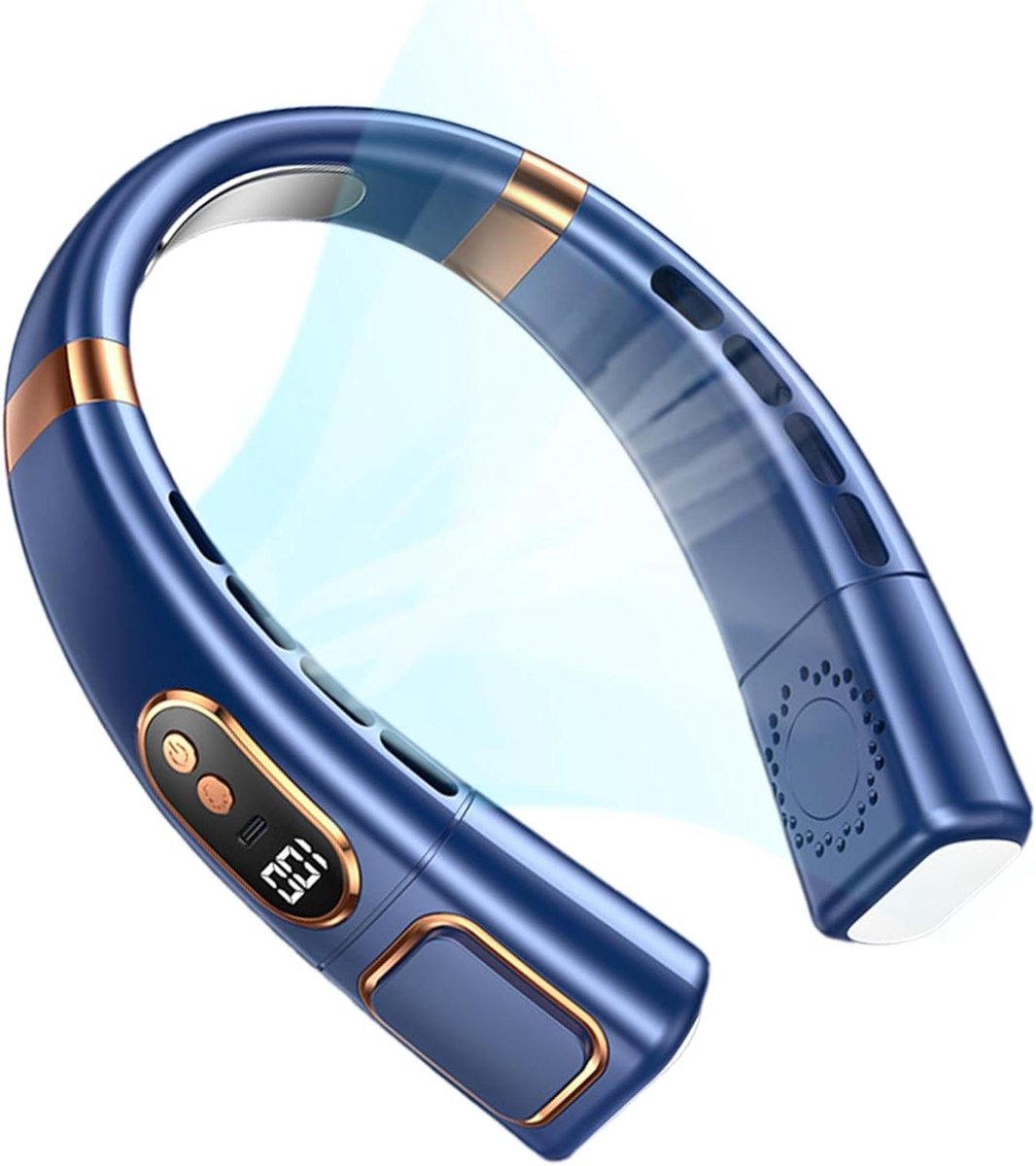 Draagbare Nekventilator - Persoonlijke Blower - Buiten Activiteiten - Vijf Snelheden - 19.4 x 6.2 x 19.4 cm - Blauw