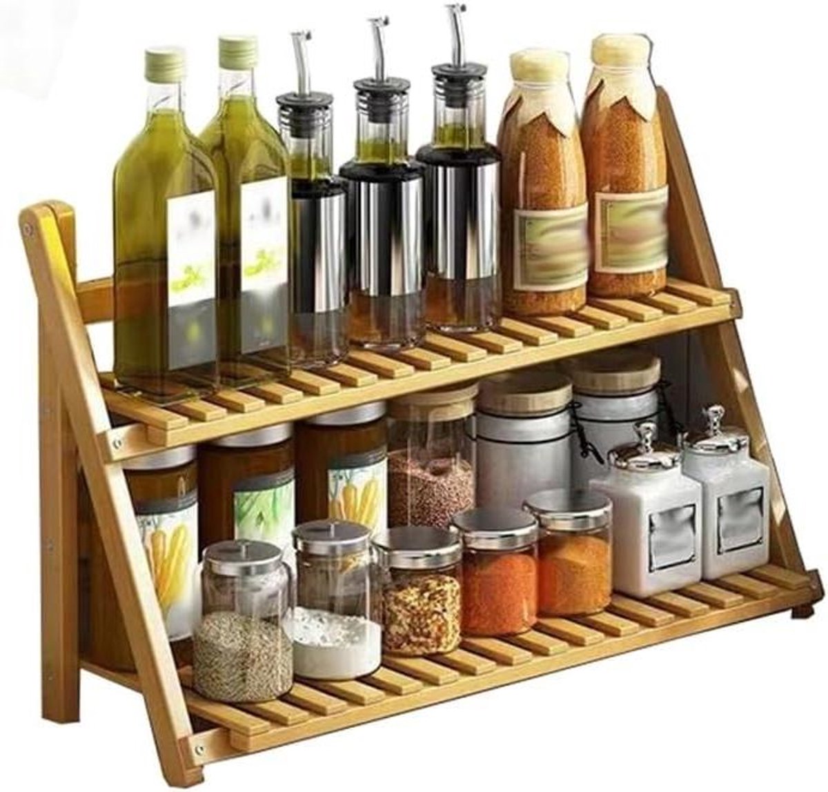 Kruidenrek - Opbergrek - Keuken Organizer - Tweelaags Bamboe - Klein - Niet gespecificeerd