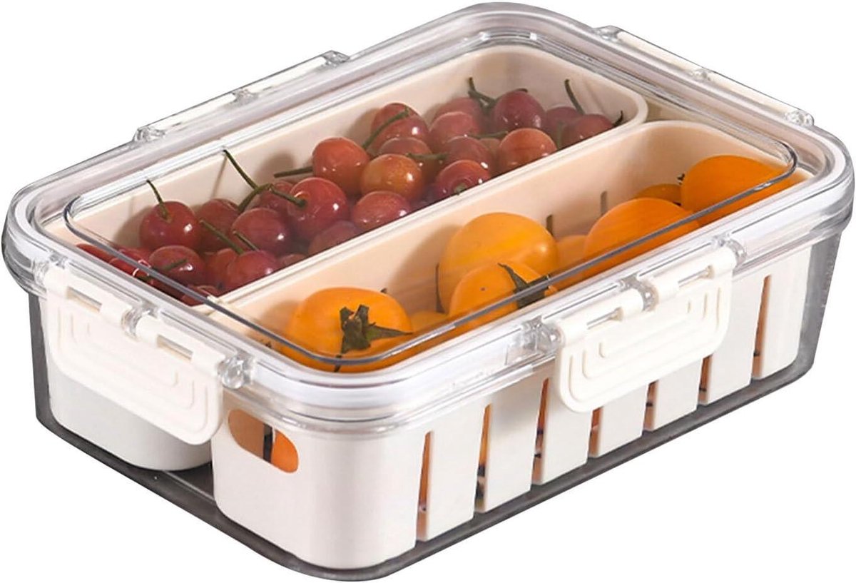 Voedsel Bewaardoos - Koelkast Doos - Keuken Organiseren - Ingebouwde Afvoermand - Type 5 - Wit