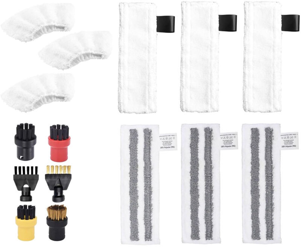 15-delige accessoire set Geschikt voor Kärcher stoomreinigers (SC1, SC2, SC3, SC4, SC5), reserveonderdelen: borstel en doek Geschikt voor Kärcher vloerstoomreinigers.