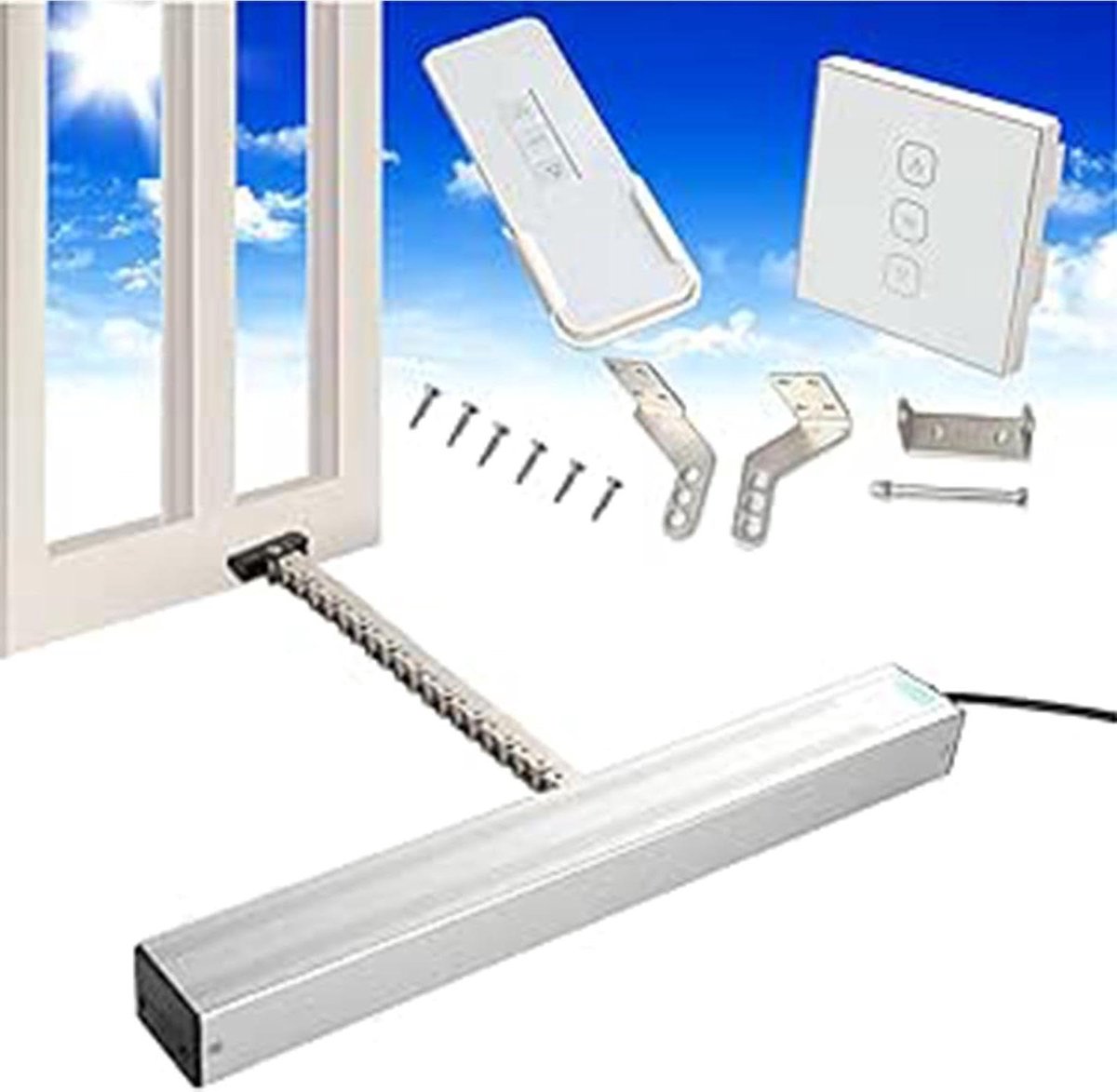 Raamopener Elektrisch - Kettingraamopener Automatisch - Ventilatie Regelend - Dubbellaags Metalen Ketting - 300 mm - Grijs