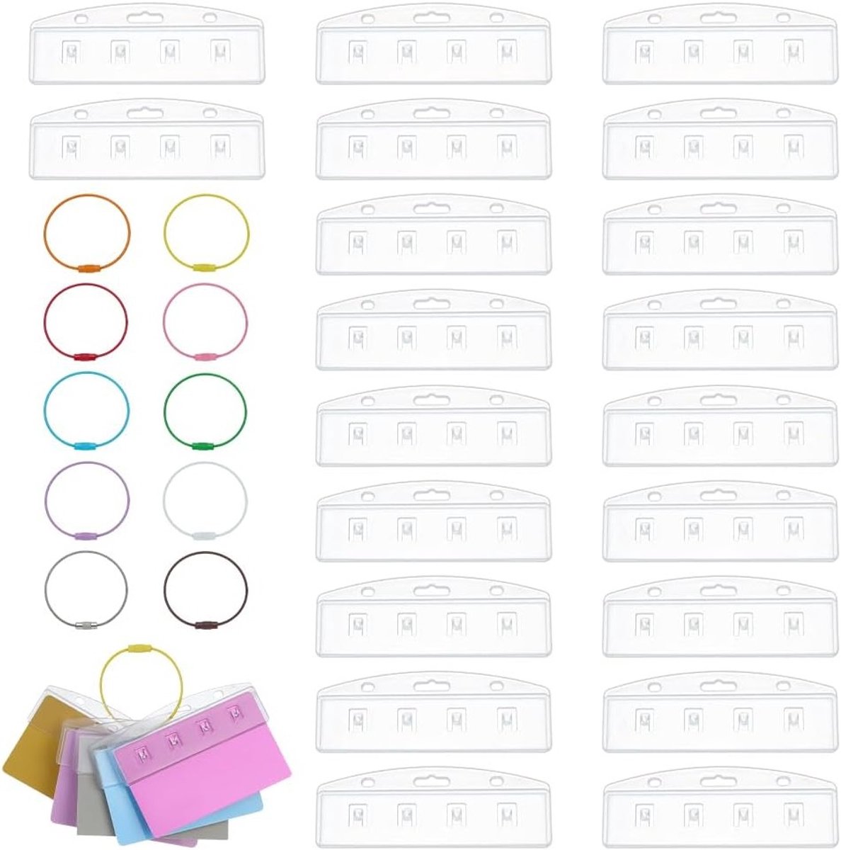 20 Stuks Half Card Houder voor Yoto Kaarten met 10 Ring Lussen en Grippers - Duurzame Organizer voor Reizen en Badge Houders