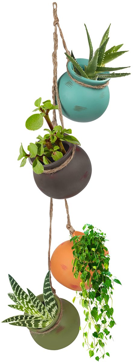 carmdering - Hangende Bloempotten Set - Hangende Plantenbakken - Keramische Pot Houder - Verticaal Stapelbaar Ontwerp - Voorgeboorde Drainagegaten - Gebakken Klei Ceramiek - Weerbestendig En UV Bestendig - Beschermt Tegen Huisdieren - 4 Stuks
