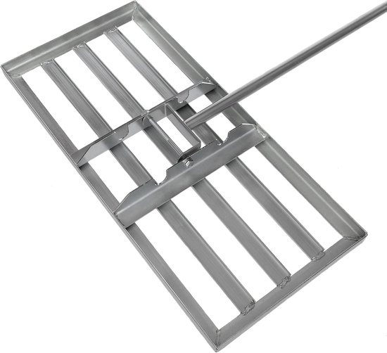 Gazonrakel met steel - Leveler hark Egaliseerhark - Gazon egaliseren - Verzinkt stalen kop - 75 x 35 cm - Zilver — afbeelding 5