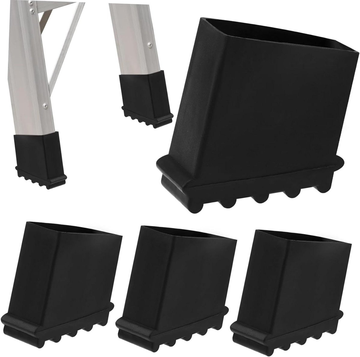 Laddervoethoezen - Ladderpads Rubber - Veilig Werken - Antislip Onderkant - 5x5x2.5cm - Zwart