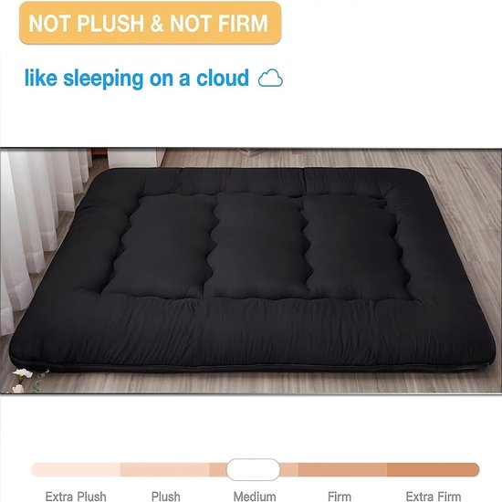 Japanse Futonmatras - Vloermatras Opvouwbaar - Ruimtebesparend Slapen - 5-laags Ontwerp - 90x200cm - Zwart — afbeelding 5