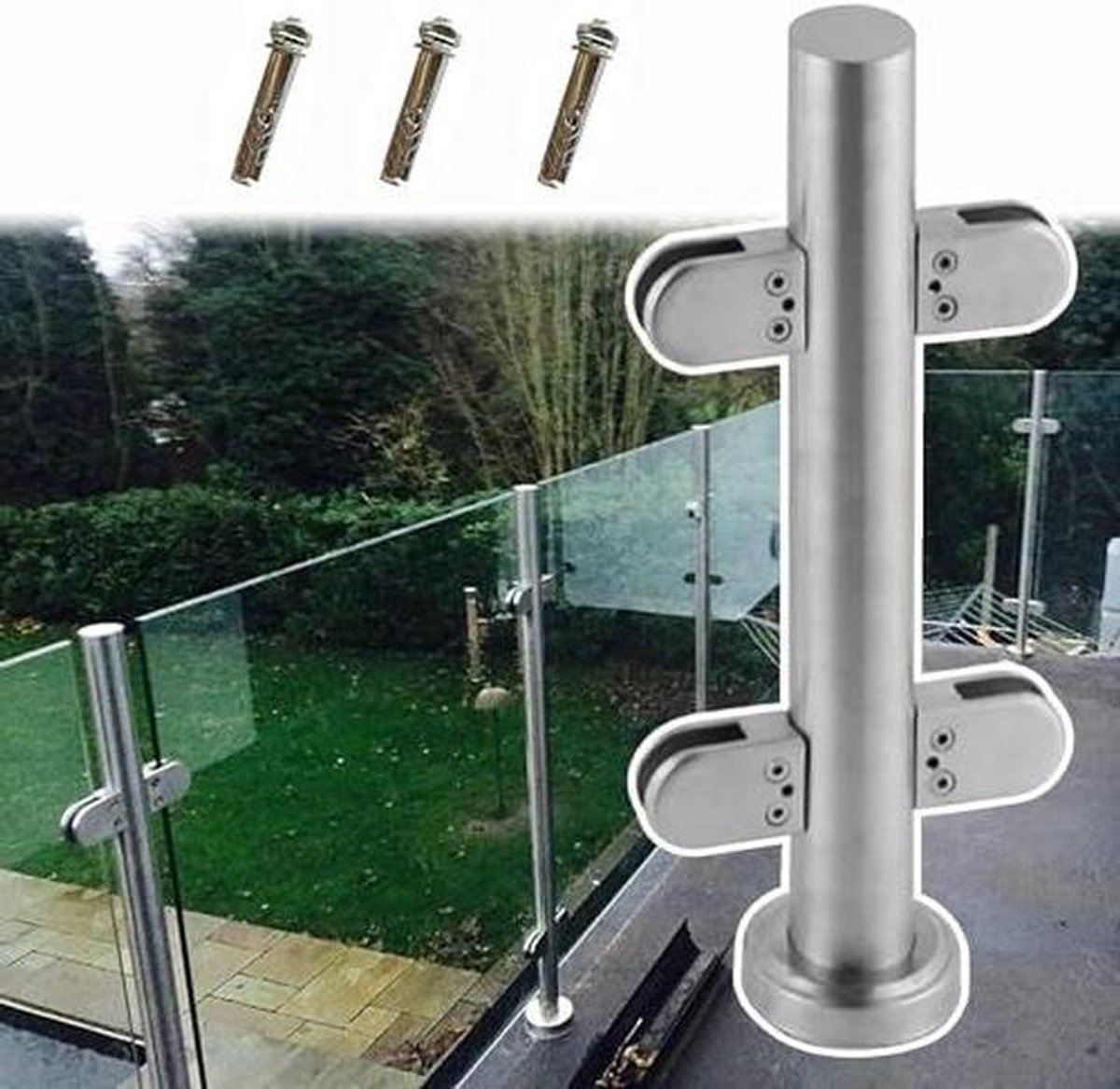 RVS Relingpaal - Balustrade Klem Kit - Buitenruimte Beveiligen - Eenvoudige Installatie - 95 cm - Zilverkleurig