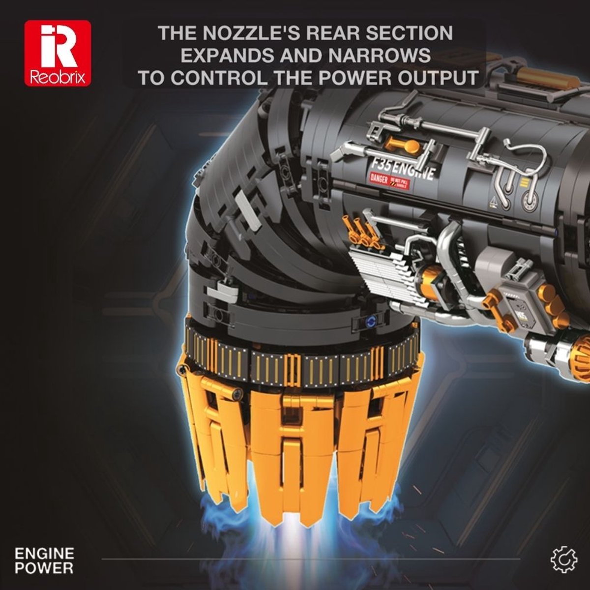 Reobrix 33014 F35 Straaljager vliegtuig motor bouwset | Speed engine icons modelbouw | Creator speelgoed ideas voor expert volwassenen & kinderen | Champions builders edition | Accu niet geschikt voor Lego technic | Bouwdoos met 1812 bouwstenen — afbeelding 7