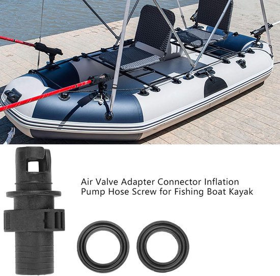 Ventiel Adapter - Pompslang Schroef - Boot Opblazen - Met Rubberen Ringen - 5.8 cm Lengte - Zwart — afbeelding 3