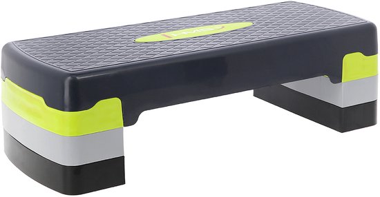 Aerobic stepper met grijs geruit oppervlak, donkergrijze zijkanten en felgroene accenten.