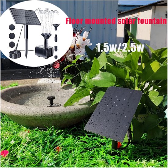 Zonnepaneel Fontein Pomp - Solar Vijver Kit - Tuindecoratie Watercirculatie - Hoog Rendement Zonnepaneel - Tot 70cm Hoog - Zwart — afbeelding 4