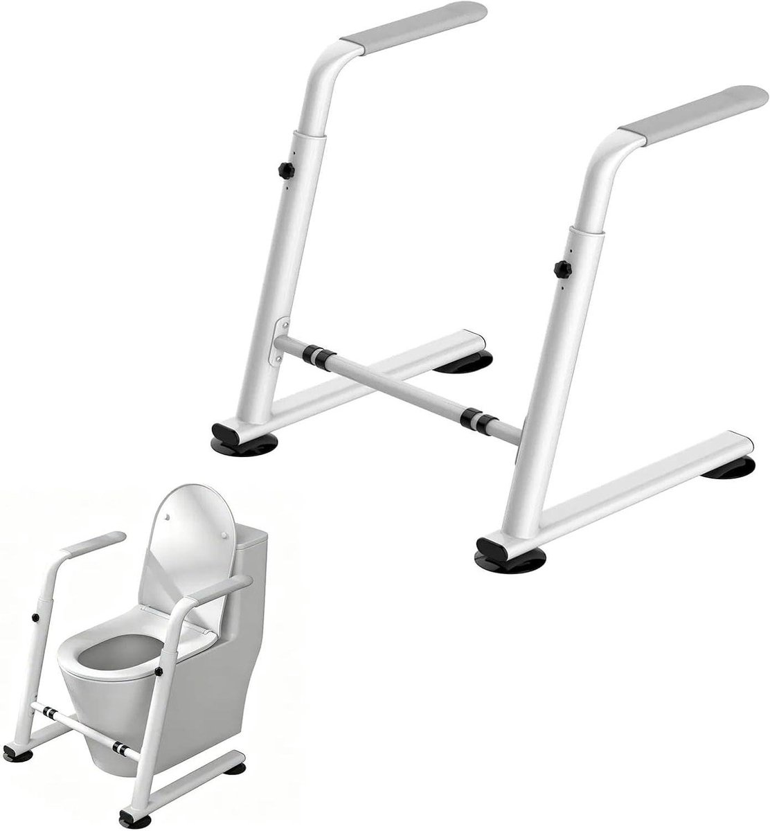 Wc-bankleuningstandaard - Steunframe toilet - Onafhankelijk leven - Geen boren nodig - 65x55 cm - Wit