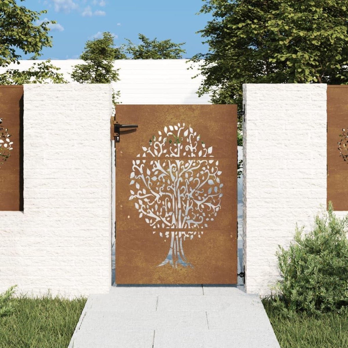 Tuinpoort Cortenstaal - Hekdeur Terras - Tuin Afscheiding - Boom Design - 85 x 150 cm - Ro