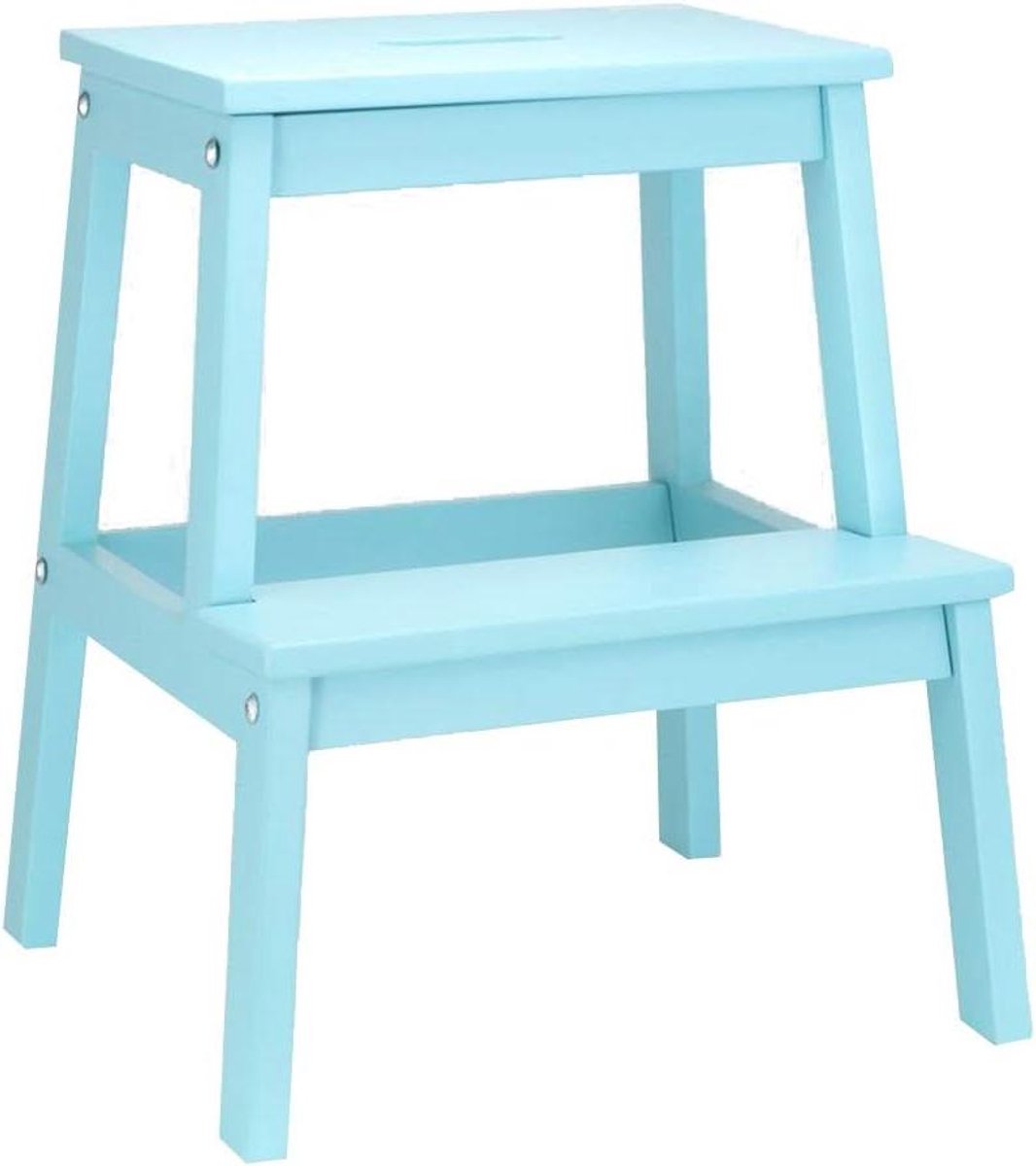 Houten Kruk - Voetenbankje Kinderkruk - Handen Wassen - Massief Hout - 36x24x50cm - Blauw