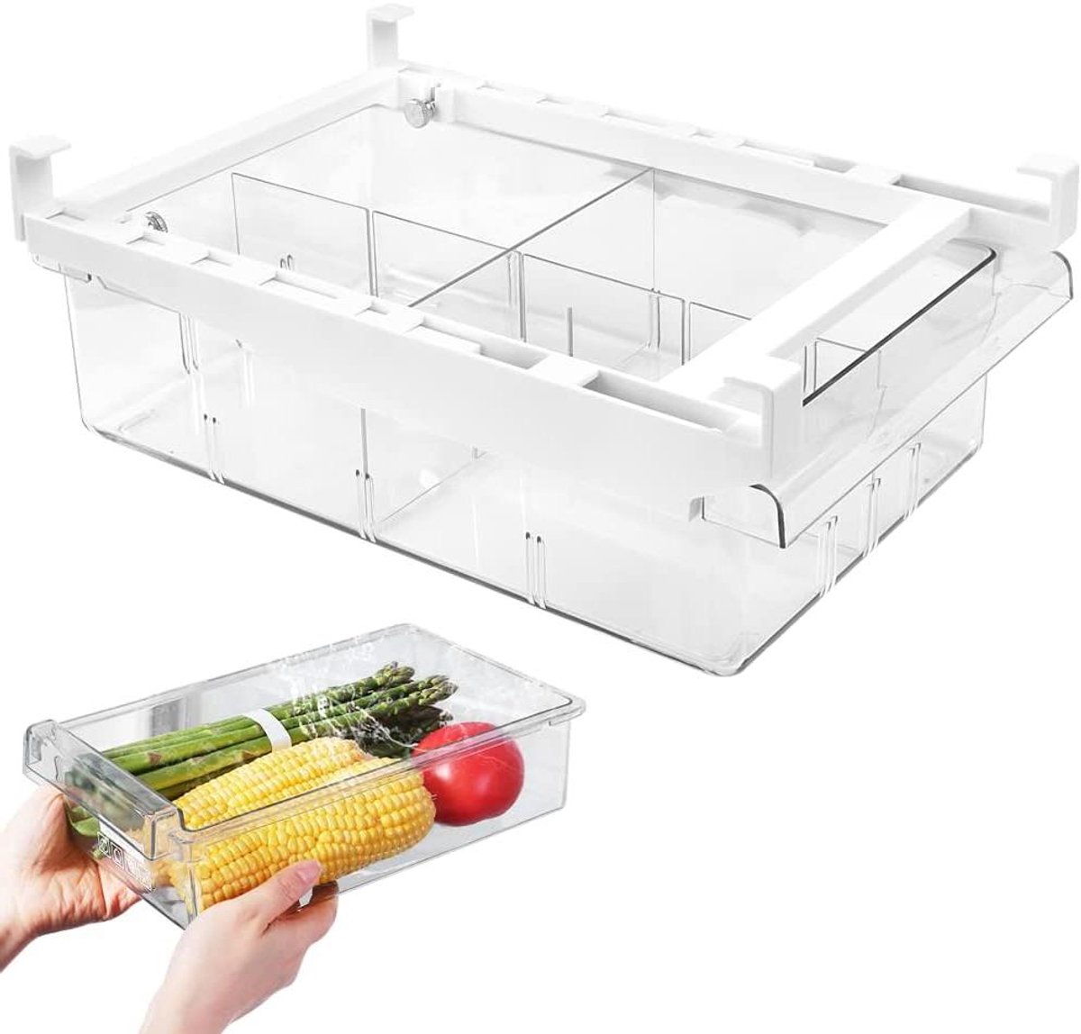 Koelkast Opbergdoos - Koelkastlade Organizer - Koelkast Organiseren - Uittrekbaar Design - 30 x 20 x 9.5 cm - Wit