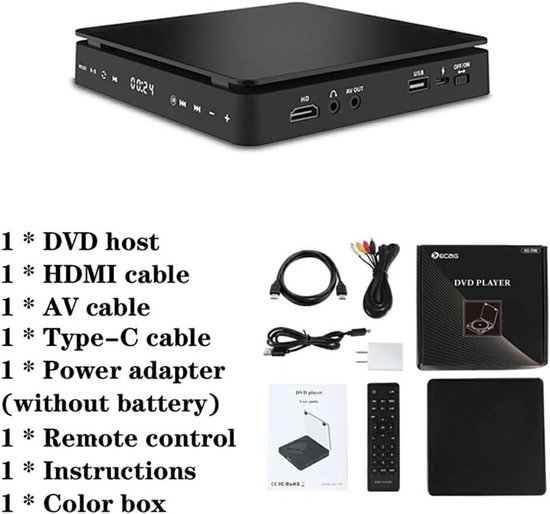 DVD Speler - Minidisc Speler - Films Kijken - 1080P HD Resolutie - 1.00 Stuks - Zwart — afbeelding 3