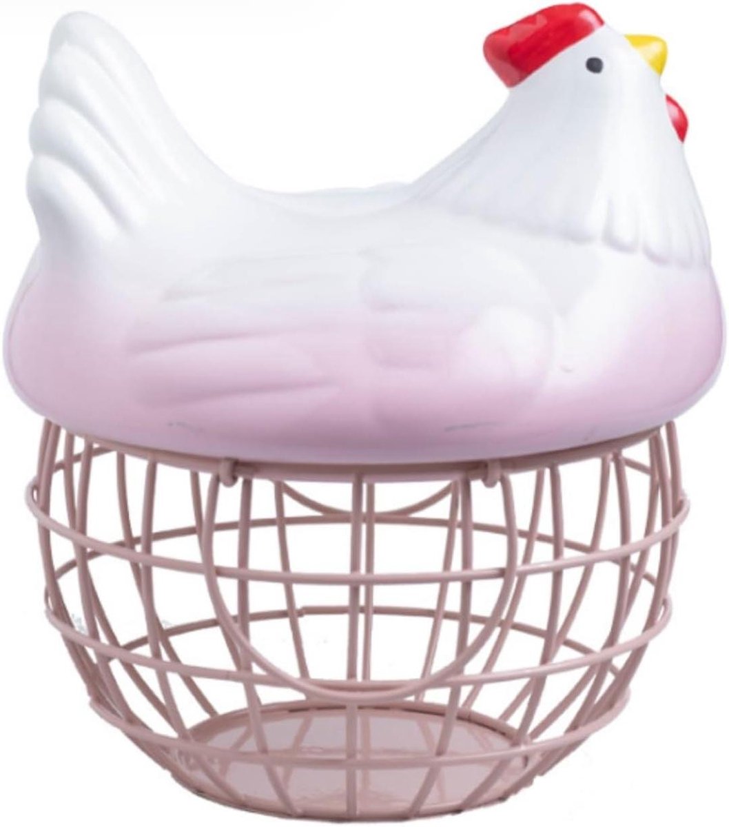 Decoratieve Eiermand - Eierhouder Kip - Keuken Organiseren - Met Keramiek Kip - 248 cm Hoog - Roze