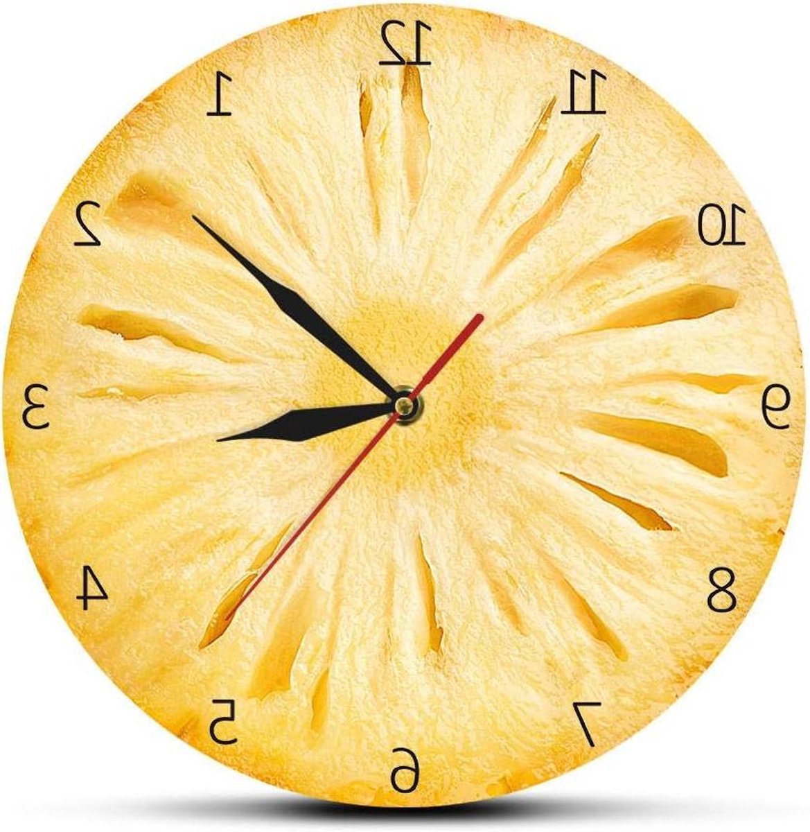 Wandklok Tropisch Fruit - Ananas Klok - Keuken Decoratie - Geluidsarme Sweep - 30 cm - Geel